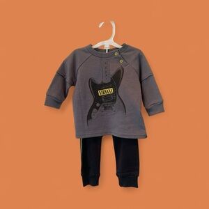NIRVANA Charcoal Kids Long Sleeve Tee set with Guitar Graphic